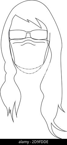 Illustration de la ligne d'une femme portant un masque, masques respiratoires de sécurité, masque de dentiste, sécurité industrielle , protection contre la poussière, protection contre les covid, Vector Illustration de Vecteur