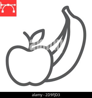 Icône de ligne de fruits, pomme et banane, graphiques vectoriels de signe de fruits, icône linéaire de trait modifiable, eps 10. Illustration de Vecteur