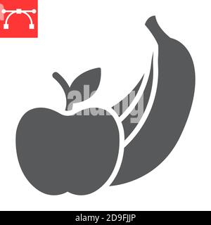 Icône de glyphe de fruits, pomme et banane, graphiques de vecteur de signe de fruits, icône de trait plein modifiable, eps 10. Illustration de Vecteur