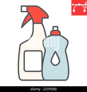 Produits de nettoyage icône de ligne de couleur, hygiène et produits chimiques, produits de nettoyage ménagers graphiques vectoriels, icône de contour rempli de trait modifiable, eps 10. Illustration de Vecteur