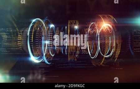 Design futuriste et moderne du prototype.Code et chiffres pour le calcul et la communication quantique concept. Technologie et ingénierie résumé. Banque D'Images