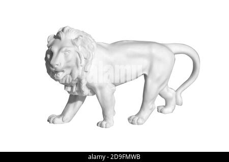 La statue en marbre d'un lion sur un fond blanc Banque D'Images