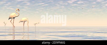 Volée de flamants roses - 3D render Banque D'Images