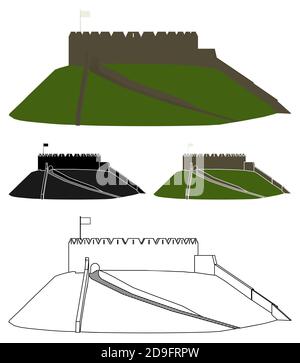 Château de Totnes en Angleterre, Royaume-Uni. Illustration de Vecteur