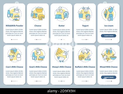 Page d'application mobile d'intégration de l'industrie laitière avec ensemble de concepts Illustration de Vecteur
