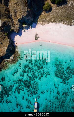 vue aérienne de la plage rose en indonésie Banque D'Images