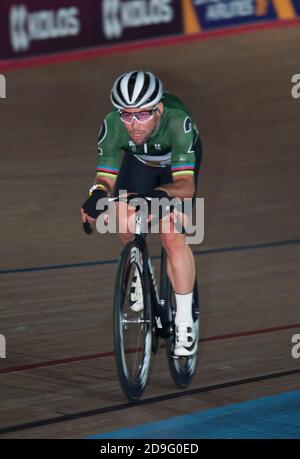 Marquer Cavendish. Les cavaliers participaient au championnat de six jours de course à Lee Valley Velodrome, Londres Banque D'Images