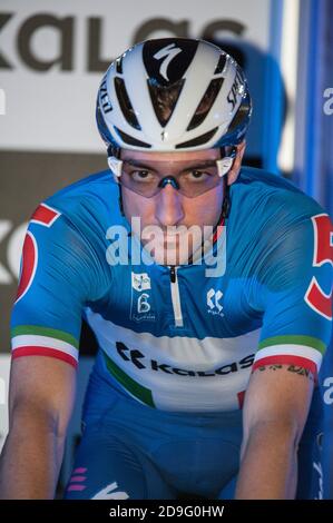 Les cavaliers participaient au championnat de six jours de course à Lee Valley Velodrome, Londres Banque D'Images