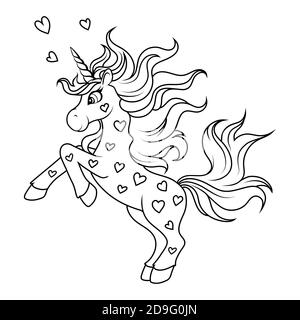licorne magique et mignonne avec cœur. Photo de couleur. Illustration de Vecteur