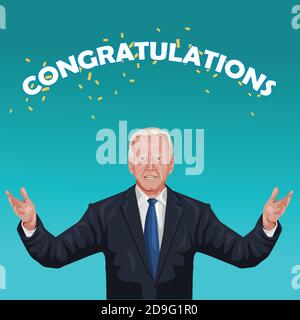 Joe Biden Vector illustraton, candidat présidentiel aux élections américaines de 2020, affiche de félicitations Illustration de Vecteur