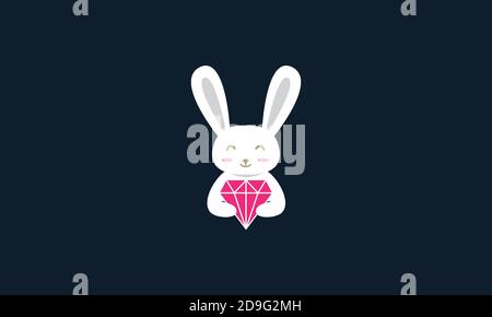 animaux de compagnie lapin avec diamant joli logo vector icône Illustration de Vecteur