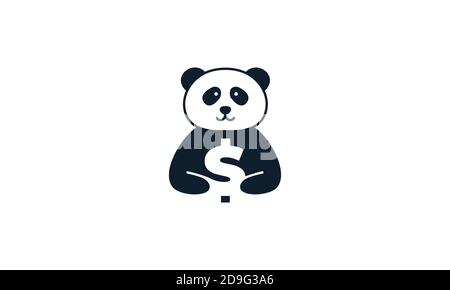 animal panda heureux mignon avec argent logo vecteur icône design Illustration de Vecteur