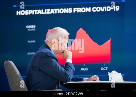 WILMINGTON, DE, États-Unis - 28 octobre 2020 - Joe Biden, candidat démocrate à la présidence des États-Unis, lors d'un briefing de la COVID-19 à Wilmington, au Delaware, aux États-Unis, au cours du Banque D'Images