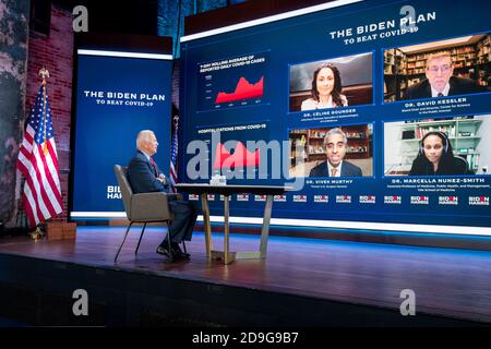 WILMINGTON, DE, États-Unis - 28 octobre 2020 - Joe Biden, candidat démocrate à la présidence des États-Unis, lors d'un briefing de la COVID-19 à Wilmington, au Delaware, aux États-Unis, au cours du Banque D'Images