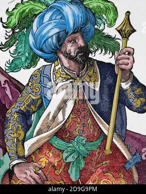 L'ère moderne. Empire ottoman. xvie siècle. Turk avec une mace. Gravure de Jost Amman, XVIe siècle. Coloration ultérieure. Banque D'Images