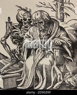 Le vieil homme et la mort. Gravure par Jost Amman, 1599. Période moderne. Europe. Banque D'Images