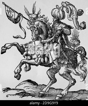 L'ère moderne. Empire ottoman. xvie siècle. Cavalryman turc avec pennant. Gravure de Jost Amman, XVIe siècle. Banque D'Images