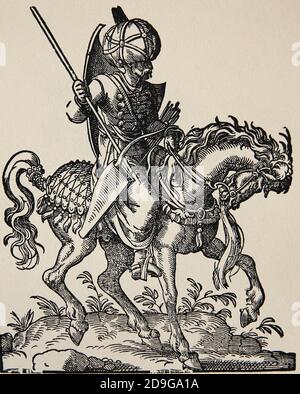 L'ère moderne. Empire ottoman. xvie siècle. Cavalryman turc avec arc et flèches. Gravure de Jost Amman, XVIe siècle. Banque D'Images