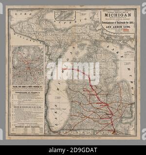 Michigan Antique Railroad carte 1883. Comprend un texte descriptif. Banque D'Images