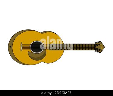 Illustration du concept musical montrant six guitares blondes à cordes sur fond blanc. Banque D'Images