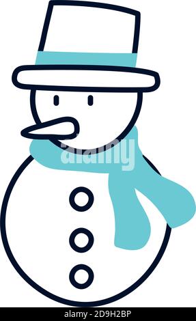 icône représentant un bonhomme de neige sur fond blanc, demi-ligne style demi-couleur, illustration vectorielle Illustration de Vecteur