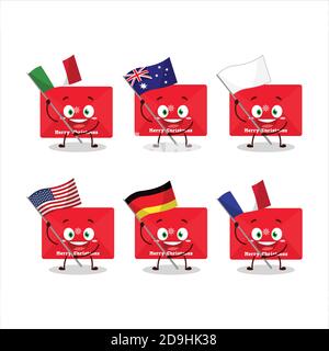 Les enveloppes rouges de noël personnage de dessin animé apportent les drapeaux de divers pays Illustration de Vecteur