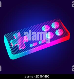 Manette de jeu - contrôleur de console de jeu rétro abstrait. Illustration vectorielle de la manette de jeu vidéo sans fil dans le style d'art en ligne 3d sur néon abstrait ba Illustration de Vecteur