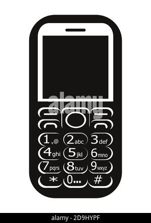 Image d'une couleur noire, 2 g fonction téléphone dessin graphique vectoriel ayant dans le clavier numérique. Banque D'Images