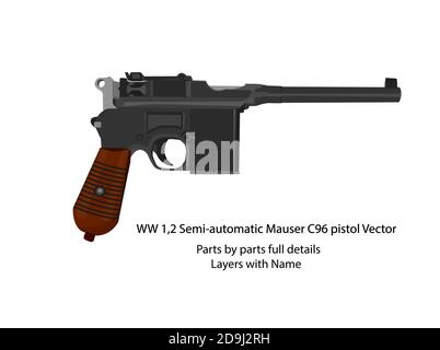 Vecteur de pistolet semi-automatique WW1 et WW2 | pistolets WW2. Illustration de Vecteur