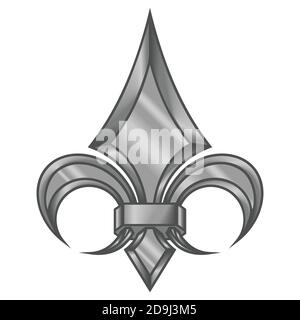 Motif vectoriel Fleur-de-lis en niveaux de gris de style métallique, représentation de la fleur de nénuphars, symbole utilisé dans l'héraldique médiévale. Tout sur fond blanc Illustration de Vecteur