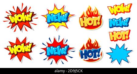 Mots Hot Wow Nouvelle offre de prix de vente étiquettes vectorielles Modèles Illustration de Vecteur
