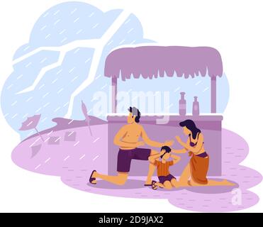 Famille se cachant de la bannière web vecteur 2D d'orage, affiche Illustration de Vecteur