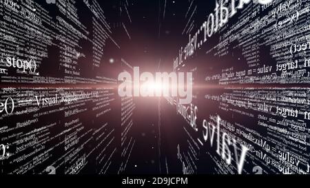 Blocs de code de programme volant dans l'espace virtuel Banque D'Images