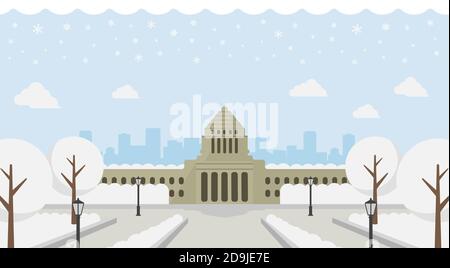 Illustration de la bannière vectorielle du bâtiment du Parlement japonais / hiver Illustration de Vecteur