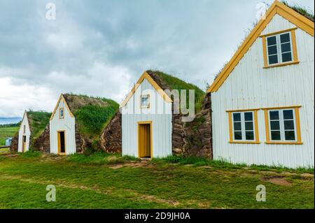 Maisons traditionnelles en gazon à Glaumbaer, Islande Banque D'Images