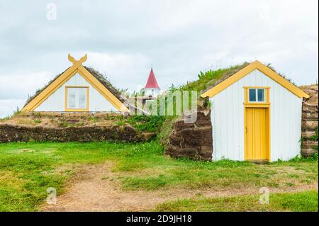 Maisons traditionnelles en gazon à Glaumbaer, Islande Banque D'Images