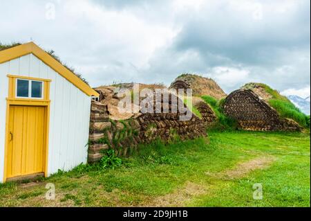 Maisons traditionnelles en gazon à Glaumbaer, Islande Banque D'Images