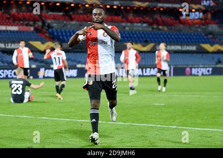 Rotterdam, pays-Bas. 5 novembre 2020. Lutscharel Geertruida de Feyenoord célèbre après son but lors de l'UEFA Europa League, Group Stage, Group K football match entre Feyenoord et CSKA Moskva le 5 novembre 2020 au stade de Kuip à Rotterdam, aux pays-Bas - photo Yannick Verhoeven/Orange Pictures/DPPI/LM crédit: Paola Benini/Alay Live News Banque D'Images