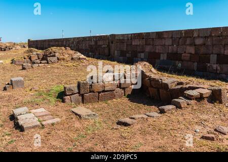 Cuartos materiales Kalasasya, site archéologique Tiwanaku ou Tiahuanaco, patrimoine mondial de l'UNESCO, Altiplano, la Paz, Bolivie, Amérique latine Banque D'Images