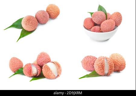 Ensemble de lychee gros plan sur blanc Banque D'Images