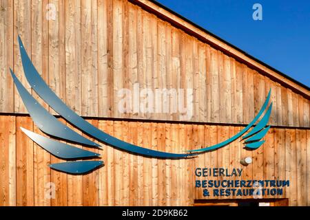 Centre d'accueil Pont suspendu Geierlay à Mörsdorf, Hunsrück, Rhénanie-Palatinat, Allemagne Banque D'Images