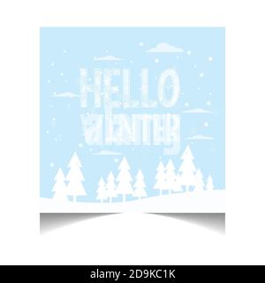 Bonjour titre d'hiver dans l'illustration du vecteur de fond de neige. Modèle d'invitation à l'affiche de carte postale d'hiver. Carte vectorielle avec calligraphie Illustration de Vecteur