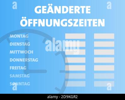 Modification des heures d'ouverture ou des nouvelles heures d'ouverture en allemand langue avec espace de copie pour les heures sur chaque vecteur de jour illustration Illustration de Vecteur