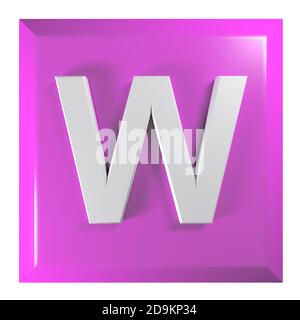 Bouton-poussoir carré rose avec lettre W - Illustration du rendu 3D Banque D'Images