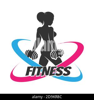 Modèle de conception de logo de vecteur de forme physique. Conçu pour la gym et le fitness avec une femme sportive. Illustration vectorielle. Illustration de Vecteur