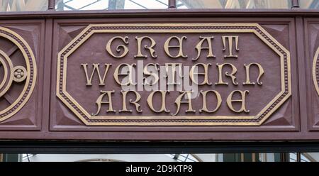 Plaque nominée à Great Western Arcade, Colmore Row, Birmingham, Angleterre, Royaume-Uni Banque D'Images