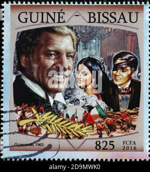 Vieux film italien le léopard sur timbre-poste Banque D'Images