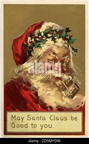 Santa Claus - illustration de la carte de vieux chrismas dans un style vintage Banque D'Images