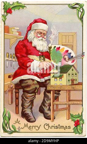 Santa Claus - illustration de la carte de vieux chrismas dans un style vintage Banque D'Images