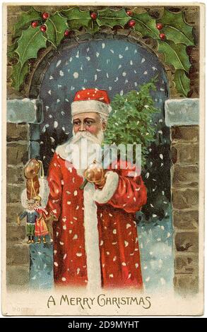 Santa Claus - illustration de la carte de vieux chrismas dans un style vintage Banque D'Images